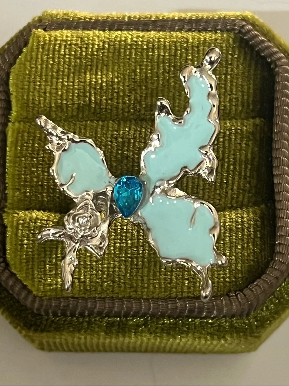Whimsical Baby Blue Butterfly w/ Silver Accents Open Ring Size 6 NWT